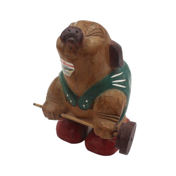 Whimsical Weightlifter Pig Wooden Figurine – Gym Decor Folk Art Accent