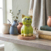 Handcrafted Olive Green Resting Cat Statue – Solid Wood Low-Seated Feline Decor