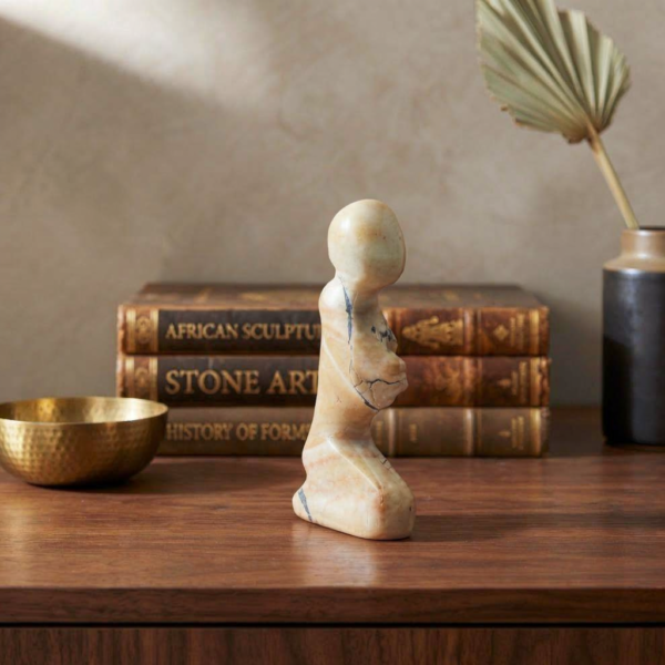 Abstract Kneeling Thinking Man Sculpture – Minimalist Earth-Tone Art Figurine (6 Inch)