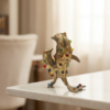 Dual Leaping Dolphin Solid Brass Figurine – Jeweled Stone Inlay Sculpture