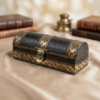Curved Wood Incense Storage Chest – Geometric Metallic Work Organizer Box