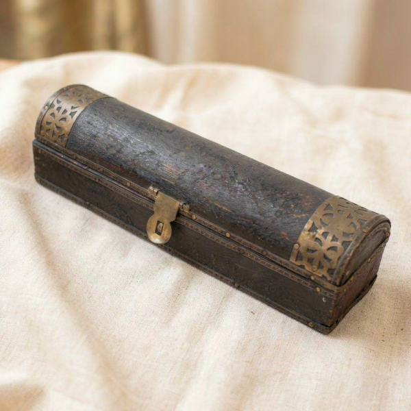 Handmade Wooden Incense Box with Brass Work – Antique Style Domed Storage Chest
