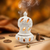 White Clay Incense Chimney – Filigree Cutout Bukhoor Tower Burner (20 cm)