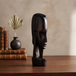 Elongated Stylized Head Sculpture – Sculpted Tribal Portrait Bust on Plinth