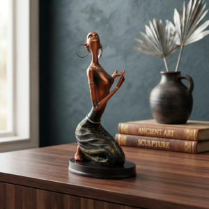 Kneeling Musical Lady Figurine – Elegant Folk Art Dancer Tabletop Statue on Base