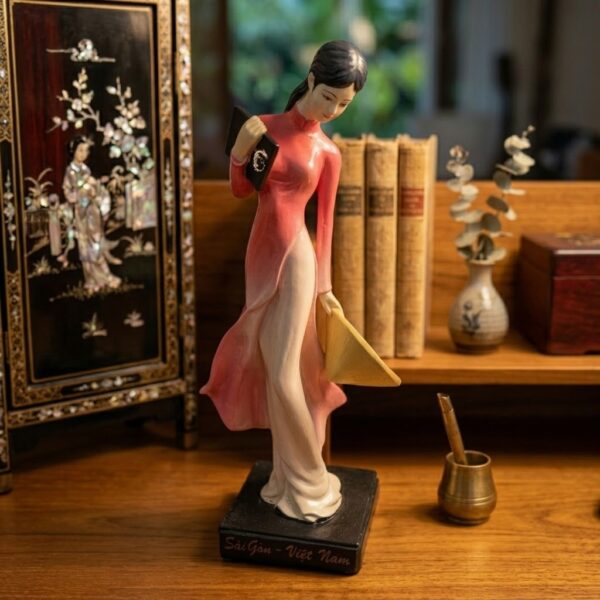VM477-1 Crimson Porcelain College Lady Figurine – Scholar Maiden Statue (Medium)