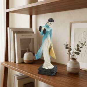 Porcelain College Lady Figurine – Hand-Painted Scholar Maiden Statue (Medium)