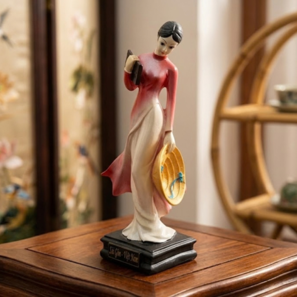 Coral Red Porcelain College Lady Figurine – Scholar Maiden Statue