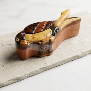Songbird Wooden Puzzle Box – Perched Avian Secret Compartment Stash Case
