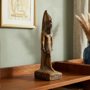 Ancient Pharaoh Striding Clay Statue – Egyptian Royal Plinth Figurine