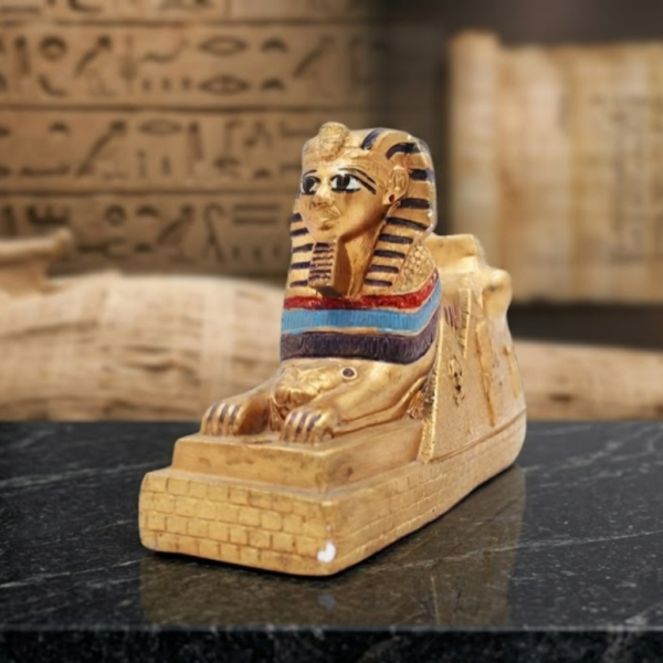 Golden Pharaoh Sphinx Porcelain Figurine – Ancient Guardian Tabletop Accent