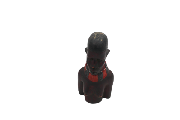 AFC0030 (3) Tribal Maiden Torso Wood Bust with Red Choker Collar – Handcrafted Indigenous Lady Sculpture (25×11 cm)