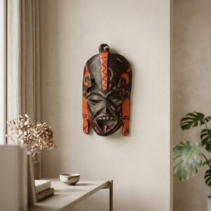 Hand-Carved Tribal Ceremonial Wood Wall Mask – Pierced Indigenous Face Plaque (23×13 cm)