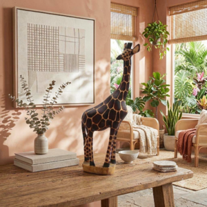 Standing Giraffe Wood Carving – Safari Animal Figurine with Base (12 Inch)