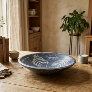 Hand-Etched Soapstone Marine Fish Bowl – Artisan Mineral Serving Basin (10 Inch)