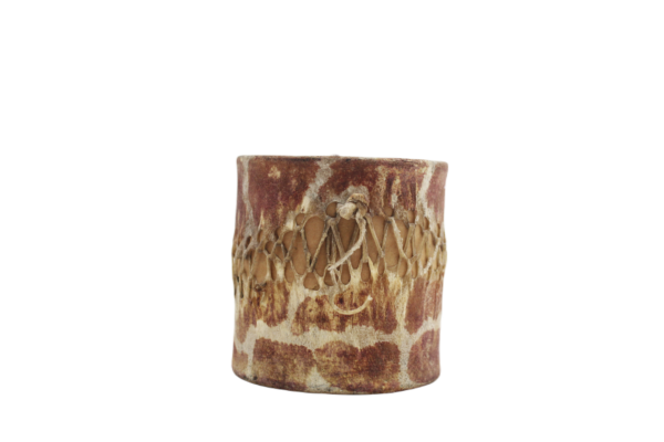 Rawhide Miniature Tribal Hand Drum with Animal Print – Handcrafted Leather Percussion Accent (8×7 cm)
