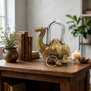 Handcrafted Antique Brass Camel Padlock with Keys – Traditional Figural Working Lock (10×10 cm)