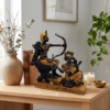 Royal Archer & Queen Tabletop Figurine – Ancient Dynastic Hunt Scene Sculpture (Small)