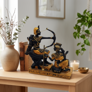 Royal Archer & Queen Tabletop Figurine – Ancient Dynastic Hunt Scene Sculpture (Small)