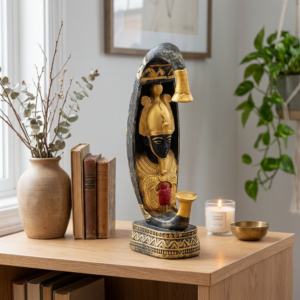 Handcrafted Sovereign Pharaoh Sarcophagus Niche Figurine with Sacred Scarab Plaque