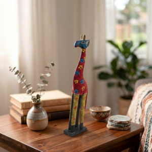 Hand-Painted Dot Art Wooden Giraffe Figurine – Folk Art Animal Statue (40×10 cm)