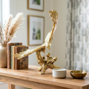 Soaring Falcon in Flight on Crag Pedestal – Gilt Metal Wildlife Statuette (16×9 cm)
