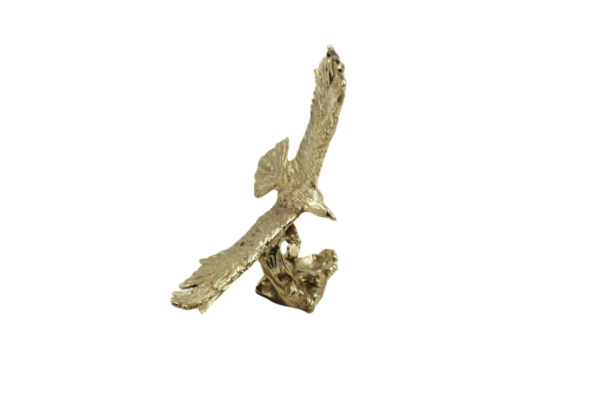Soaring Falcon in Flight on Crag Pedestal – Gilt Metal Wildlife Statuette (16×9 cm)