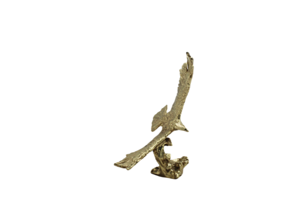 Soaring Falcon in Flight on Crag Pedestal – Gilt Metal Wildlife Statuette (16×9 cm)
