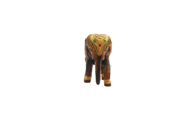 Embossed Gilt Folia Wood Carved Tusker Figurine – Miniature Sacred Animal Totem (6 Inch)