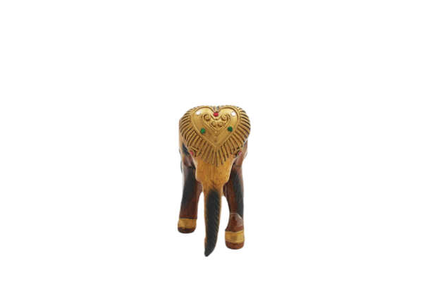 Embossed Gilt Folia Wood Carved Tusker Figurine – Miniature Sacred Animal Totem (6 Inch)