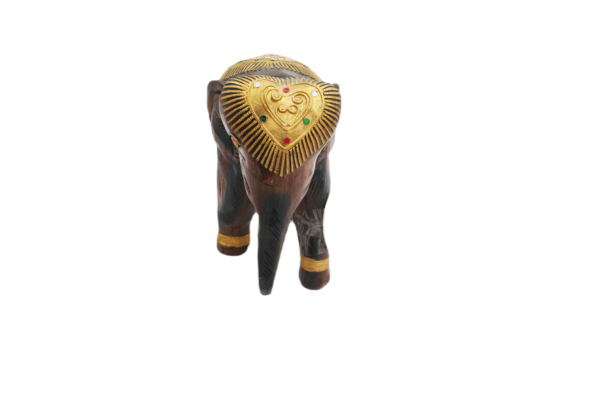 Gilded Royal Elephant Wood Carving – Embossed Gold Leaf Figurine (8 Inch)