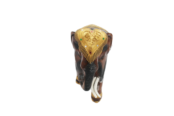 Gilded Royal Elephant Wood Carving – Embossed Gold Leaf Figurine (8 Inch)