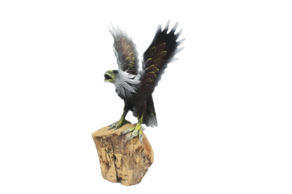 Handmade Wooden Eagle with Outstretched Wings on Natural Timber Base (40 cm)