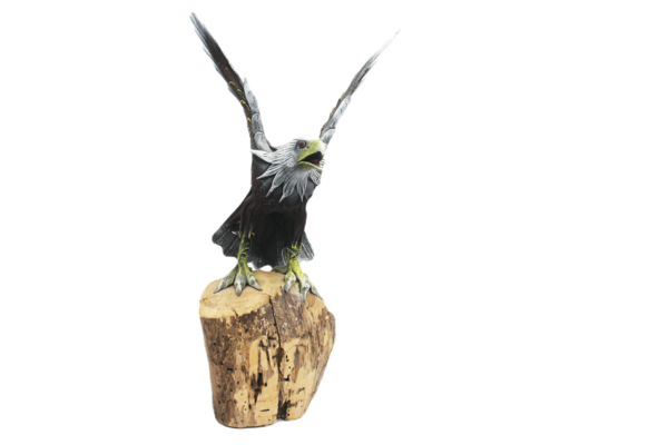 Handmade Wooden Eagle with Outstretched Wings on Natural Timber Base (40 cm)