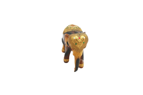 TH9279A(1) Cut Glass Mosaic Gilded Wood Elephant Figurine – Tabletop Tusker Totem (14 cm)