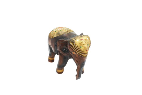 TH9279A(2) Cut Glass Mosaic Gilded Wood Elephant Figurine – Tabletop Tusker Totem (14 cm)