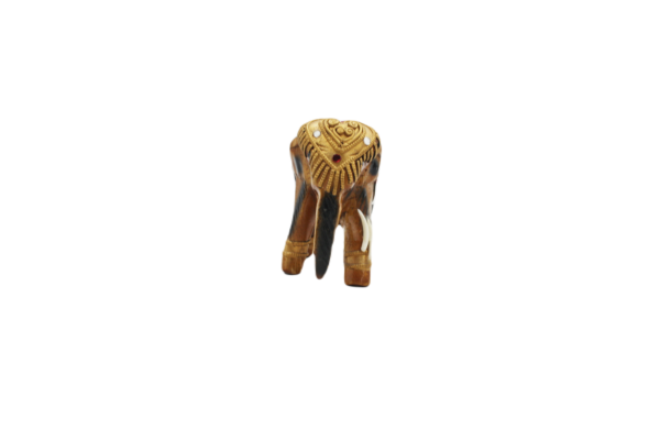 Mirrored Glass Inlay Wood Elephant Statuette – Petite Ceremonial Tusker Accent (11 cm)