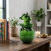 Perched Emerald Tree Frog on Speckled Orb Base – Whimsical Amphibian Tabletop Sculpture