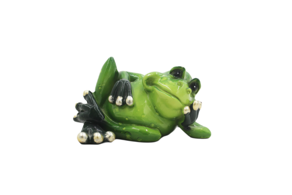 Reclining Whimsical Tree Frog Figurine with Gilt Suction Pads – Cheeky Amphibian Tabletop Statuette