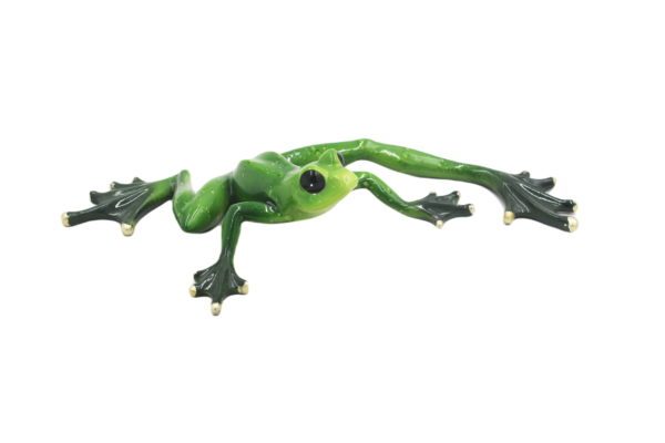 Elongated Sprawling Tree Frog Figurine with Gilt Webbed Feet – Low-Profile Amphibian Tabletop Sculpture