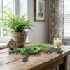 Elongated Sprawling Tree Frog Figurine with Gilt Webbed Feet – Low-Profile Amphibian Tabletop Sculpture