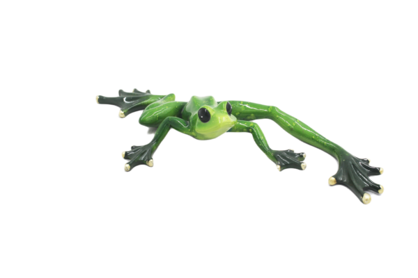 Elongated Sprawling Tree Frog Figurine with Gilt Webbed Feet – Low-Profile Amphibian Tabletop Sculpture