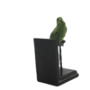 Perched Emerald Parakeet Bookend Figurine on Stepped Ebony Stand – Avian Tabletop Sculpture (12×20 cm)