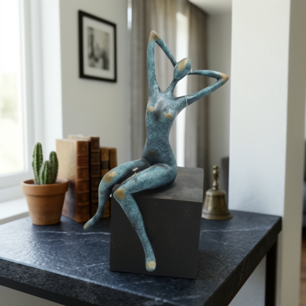 Handcrafted Modern Stylized Seated Lady Sculpture on Pedestal Base (18×38 cm)