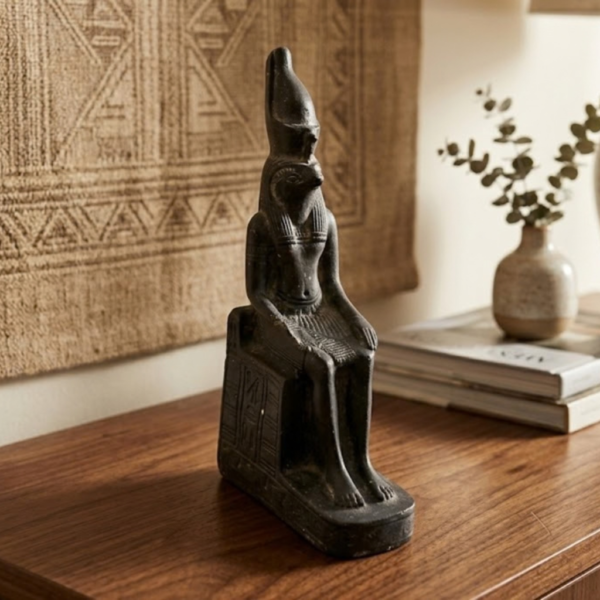 YKT150-4 Enthroned Horus Falcon God Clay Statue – Egyptian Deity Throne Figurine
